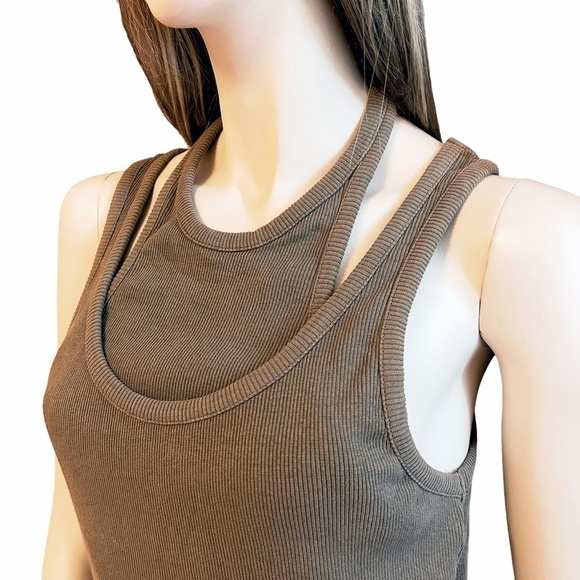 TOPSHOP Cotton Top Shirt Double Layer Design Ribbed Tank over Faux Halter NWOT - Picture 7 of 12